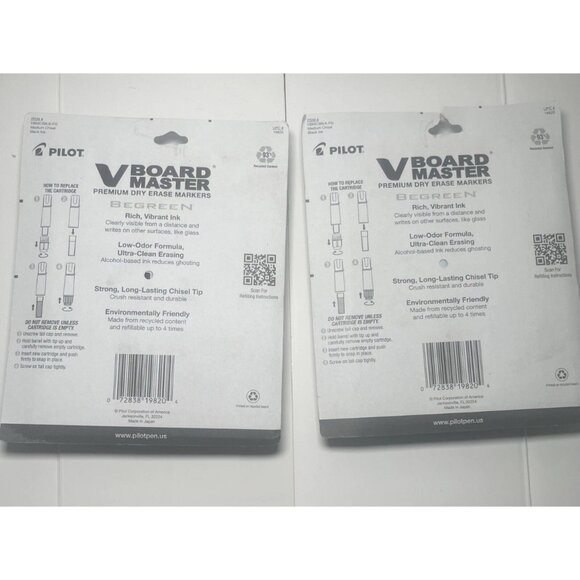 2x Pilot V Board Master Dry Eras Whiteboard Markers Black Pack of 3 / 2 Refills - Picture 2 of 2